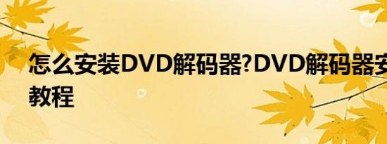怎么安装DVD解码器?DVD解码器安装图文教程