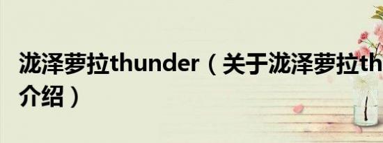 泷泽萝拉thunder（关于泷泽萝拉thunder的介绍）