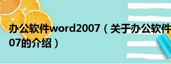 办公软件word2007（关于办公软件word2007的介绍）